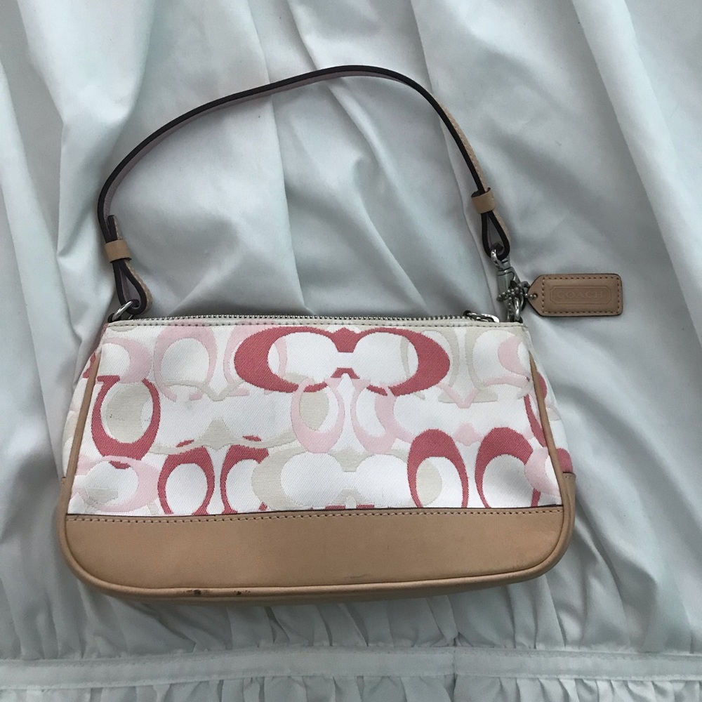 Coach Tan and Pink Canvas Leather small purse